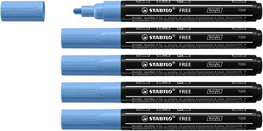 Cartoleria Marker acrilico - STABILO FREE Acrylic - T300 Punta rotonda 2-3mm - Confezione da 5 - Blu Cobalto STABILO
