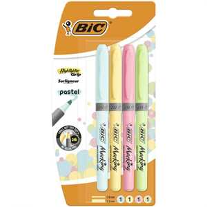 Cartoleria BIC Highlighter Grip Pastel evidenziatore 4 pezzo(i) Blu, Verde, Rosa, Giallo Punta smussata Bic