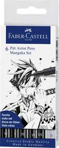 Cartoleria Bustina da 6 Pitt Artist Pen-Manga Nero nei tratti XS-S-SC-M-SB-B Faber-Castell