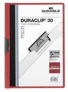 Cartoleria Durable Duraclip 30 cartellina con fermafoglio Rosso, Trasparente PVC Durable