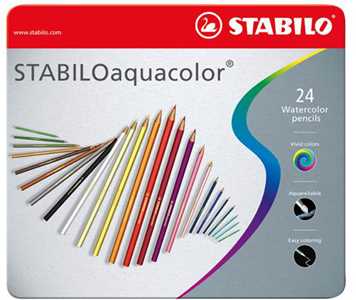 Cartoleria Matita colorata acquarellabile - STABILOaquacolor - Scatola in Metallo da 24 - Colori assortiti STABILO