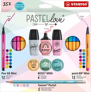 Cartoleria Set Creativo - STABILO Pastellove - 12 Fineliner Mini, 12 pennarelli premium Mini, 6 evidenziatori Mini, 5 matite in grafite STABILO