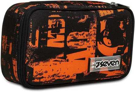 Cartoleria Astuccio Quick Case Seven Freethink Boy Arancione e nero fantasia urban - 23,5 x 11 x 6 cm Seven