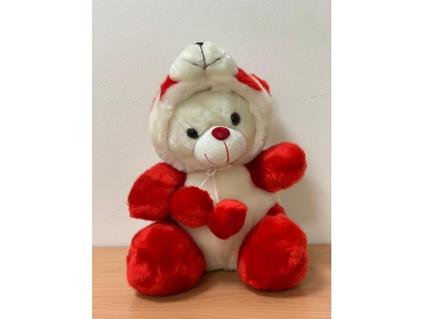 Peluche Orso bianco con cappuccio bianco rosso cuore 30 cm Peticoco