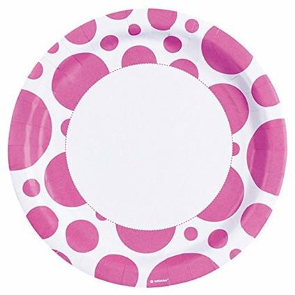 Solid Colour Dots Pink. 8 Piatti 23 Cm