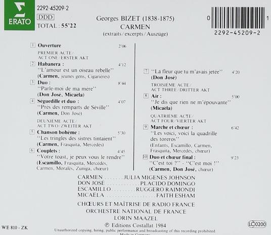 Carmen (Selezione) - CD Audio di Georges Bizet,Placido Domingo,Julia Migenes,Ruggiero Raimondi,Lorin Maazel,Orchestre National de France - 2