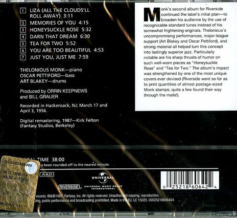 The Unique Thelonious Monk - CD Audio di Thelonious Monk - 2