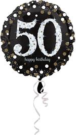 Palloncino Foil Mylar 50 Anni Colore Nero E Argento Con Stampa Olografica. 45 Cm