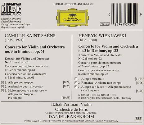 Concerto per violino n.3 - CD Audio di Camille Saint-Saëns,Itzhak Perlman,Daniel Barenboim - 2