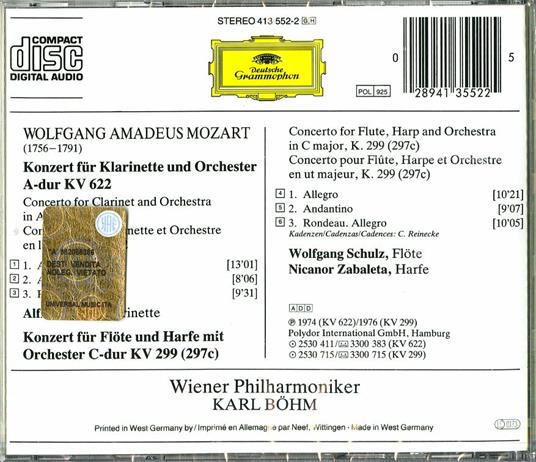 Concerto per clarinetto - Concerto per flauto e arpa - CD Audio di Wolfgang Amadeus Mozart,Karl Böhm,Wiener Philharmoniker - 2