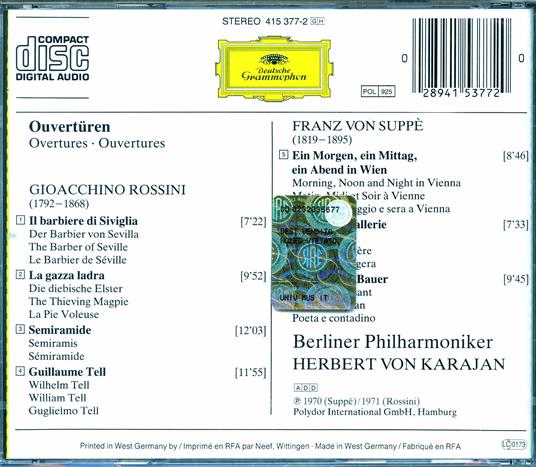 Ouvertures - CD Audio di Gioachino Rossini,Franz Von Suppé - 2