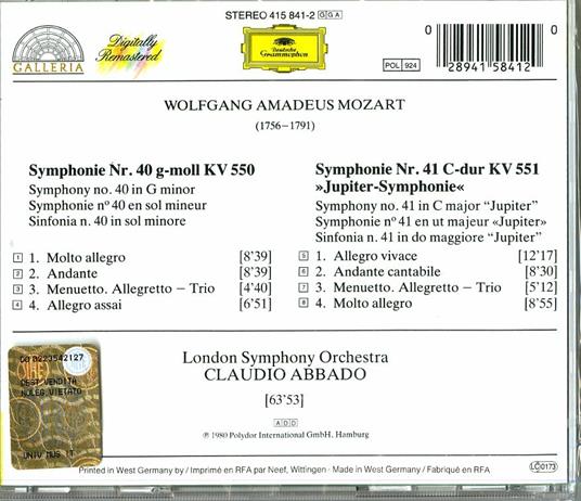 Sinfonie n.40, n.41 - CD Audio di Wolfgang Amadeus Mozart,Claudio Abbado,London Symphony Orchestra - 2