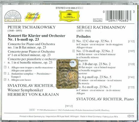 Concerto per pianoforte n.1 / Selezione Preludi op.23 e op.32 - CD Audio di Sergei Rachmaninov,Pyotr Ilyich Tchaikovsky - 2