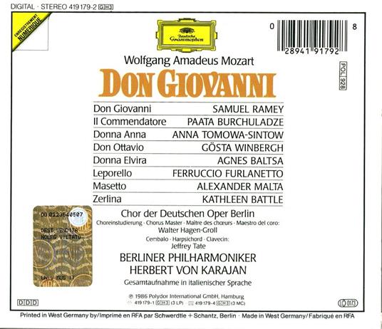 Don Giovanni - CD Audio di Wolfgang Amadeus Mozart,Herbert Von Karajan,Berliner Philharmoniker,Agnes Baltsa,Kathleen Battle,Samuel Ramey,Anna Tomowa-Sintow,Paata Burchuladze - 2