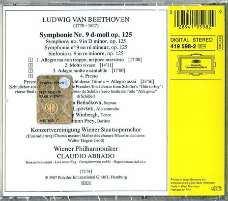Sinfonia n.9 - CD Audio di Ludwig van Beethoven,Claudio Abbado,Wiener Philharmoniker - 2
