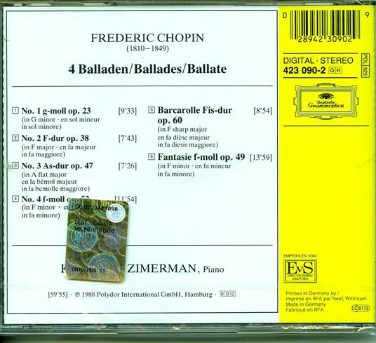 4 Ballate - Barcarolle - Fantasia - CD Audio di Frederic Chopin,Krystian Zimerman - 2