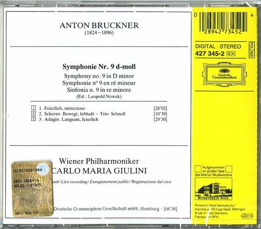 Sinfonia n.9 - CD Audio di Anton Bruckner,Carlo Maria Giulini,Wiener Philharmoniker - 2