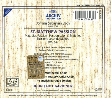 La Passione secondo Matteo - CD Audio di Johann Sebastian Bach,John Eliot Gardiner - 2