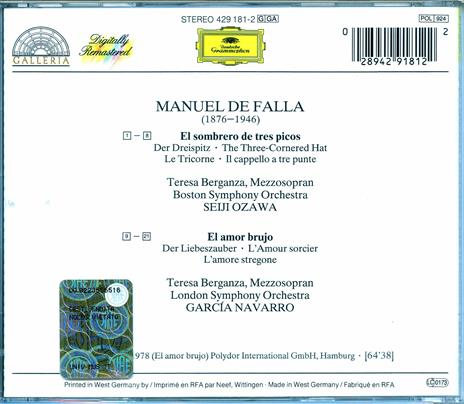 Il cappello a tre punte (El sombrero de tres picos) - El amor brujo - CD Audio di Manuel De Falla - 2