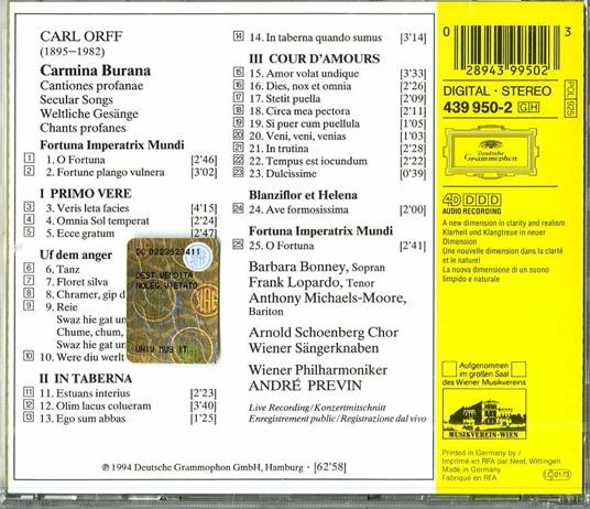 Carmina Burana - CD Audio di Carl Orff,André Previn,Wiener Philharmoniker - 2