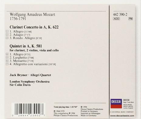 Concerto per clarinetto - Quintetto con clarinetto - CD Audio di Wolfgang Amadeus Mozart - 2