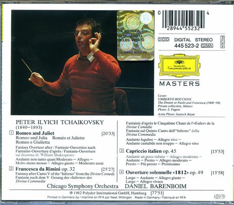 Capriccio italiano - Ouverture 1812 - Francesca da Rimini - CD Audio di Pyotr Ilyich Tchaikovsky,Chicago Symphony Orchestra,Daniel Barenboim - 2