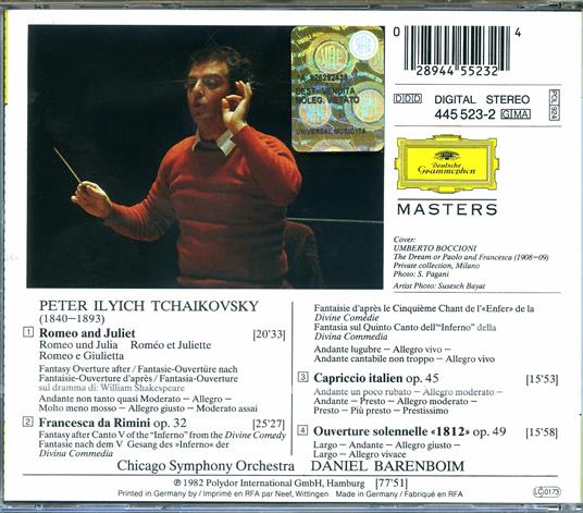 Capriccio italiano - Ouverture 1812 - Francesca da Rimini - CD Audio di Pyotr Ilyich Tchaikovsky,Chicago Symphony Orchestra,Daniel Barenboim - 2