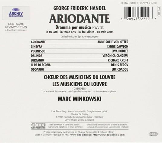 Ariodante - CD Audio di Anne Sofie von Otter,Lynne Dawson,Veronica Cangemi,Marc Minkowski,Georg Friedrich Händel,Les Musiciens du Louvre - 2