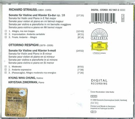 Sonate per violino e pianoforte - CD Audio di Ottorino Respighi,Richard Strauss,Kyung-Wha Chung,Krystian Zimerman - 2