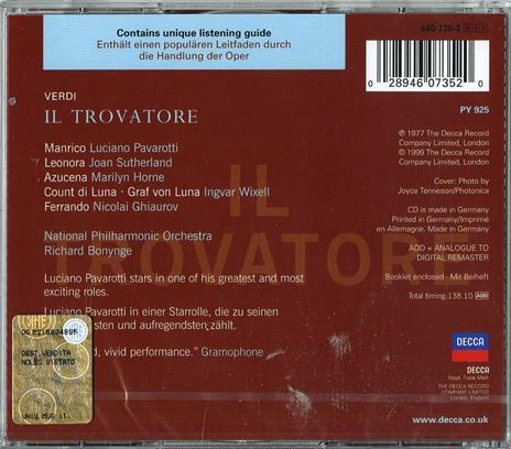 Il Trovatore - CD Audio di Luciano Pavarotti,Marilyn Horne,Joan Sutherland,Giuseppe Verdi,Richard Bonynge,National Philharmonic Orchestra - 2