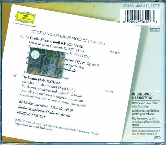 Messa K427 / Te Deum Hob.XXIII C:2 - CD Audio di Franz Joseph Haydn,Wolfgang Amadeus Mozart,Ferenc Fricsay,Maria Stader,Ernst Haefliger,Radio Symphony Orchestra Berlino - 2