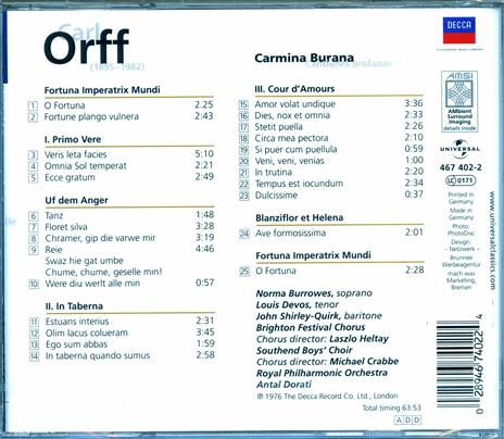 Carmina Burana - CD Audio di Carl Orff,Antal Dorati,Royal Philharmonic Orchestra - 2