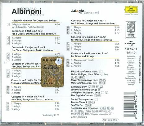 Adagio - Concerti - CD Audio di Tomaso Giovanni Albinoni,English Concert,Trevor Pinnock - 2