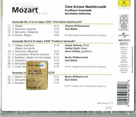 Eine Kleine Nachtmusik K525 - Posthorn Serenade - Serenata Notturna - CD Audio di Wolfgang Amadeus Mozart,Berliner Philharmoniker,Wiener Philharmoniker,Karl Böhm - 2