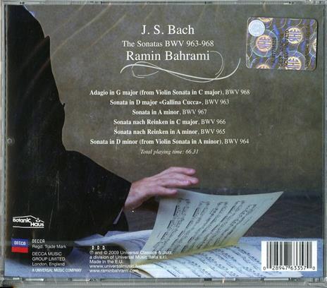 Sonate BWV963, BWV964, BWV965, BWV966, BWV967, BWV968 - CD Audio di Johann Sebastian Bach,Ramin Bahrami - 2