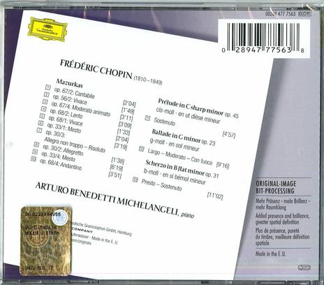 10 Mazurke - Preludio op.45 - Ballata op.23 - CD Audio di Frederic Chopin,Arturo Benedetti Michelangeli - 2