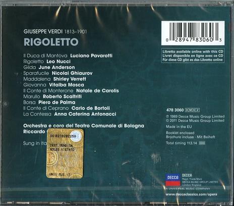 Rigoletto - CD Audio di Luciano Pavarotti,Shirley Verrett,Nicolai Ghiaurov,Leo Nucci,Giuseppe Verdi,Riccardo Chailly,Orchestra del Teatro Comunale di Bologna - 2