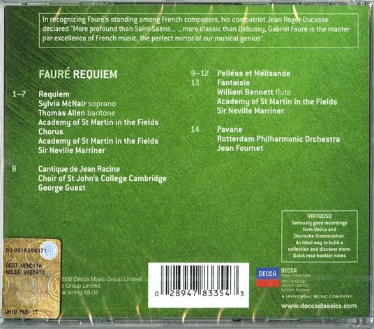 Requiem - Pélléas et Mélisande suite - CD Audio di Gabriel Fauré,Neville Marriner,Academy of St. Martin in the Fields,Thomas Allen,Sylvia McNair - 2
