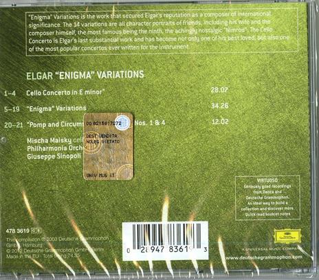 Pomp & Circumstances - Concerto per violoncello - Variazioni Enigma - CD Audio di Edward Elgar,Giuseppe Sinopoli,Mischa Maisky,Philharmonia Orchestra - 2