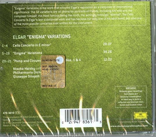 Pomp & Circumstances - Concerto per violoncello - Variazioni Enigma - CD Audio di Edward Elgar,Giuseppe Sinopoli,Mischa Maisky,Philharmonia Orchestra - 2