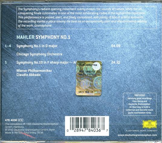 Sinfonie n.1, n.10 (Adagio) - CD Audio di Gustav Mahler,Claudio Abbado,Chicago Symphony Orchestra - 2