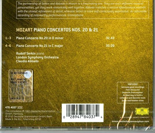 Concerti per pianoforte n.20, n.21 - CD Audio di Wolfgang Amadeus Mozart,Rudolf Serkin,Claudio Abbado,London Symphony Orchestra - 2