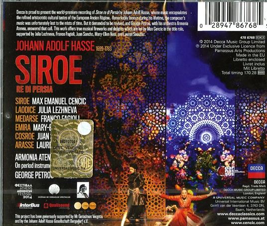 Siroe Re di Persia - CD Audio di Johann Adolph Hasse,Max Emmanuel Cencic,Julia Lezhneva,Armonia Atenea,George Petrou - 2