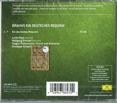Un Requiem tedesco (Ein Deutsches Requie) - CD Audio di Johannes Brahms,Lucia Popp,Giuseppe Sinopoli,Czech Philharmonic Orchestra - 2
