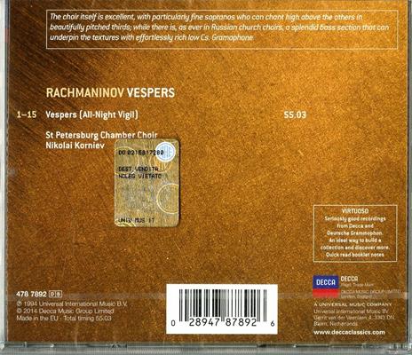 Vespri - CD Audio di Sergei Rachmaninov,Nikolai Korniev,St. Petersburg Chamber Choir - 2