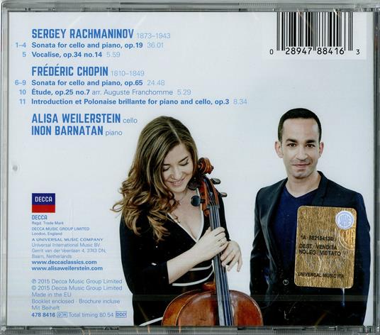 Sonate per pianoforte e violoncello - CD Audio di Frederic Chopin,Sergei Rachmaninov,Alisa Weilerstein,Inon Barnatan - 2