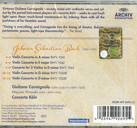 Concerti per violino - CD Audio di Johann Sebastian Bach,Giuliano Carmignola,Concerto Köln - 2