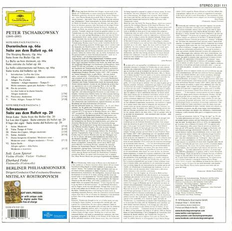 La bella addormentata - Il lago dei cigni (Suites) - Vinile LP di Pyotr Ilyich Tchaikovsky,Mstislav Rostropovich,Berliner Philharmoniker - 2