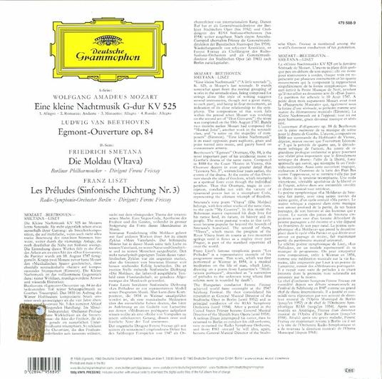 Eine kleine Nachtmusik / Egmont / La Moldava / Les Préludes - Vinile LP di Wolfgang Amadeus Mozart,Ferenc Fricsay,Berliner Philharmoniker,Radio Symphony Orchestra Berlino - 2