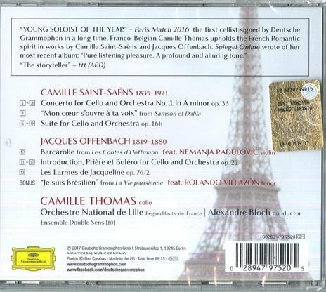 Concerti per violoncello - CD Audio di Jacques Offenbach,Camille Saint-Saëns,Orchestre National de Lille,Camille Thomas - 2